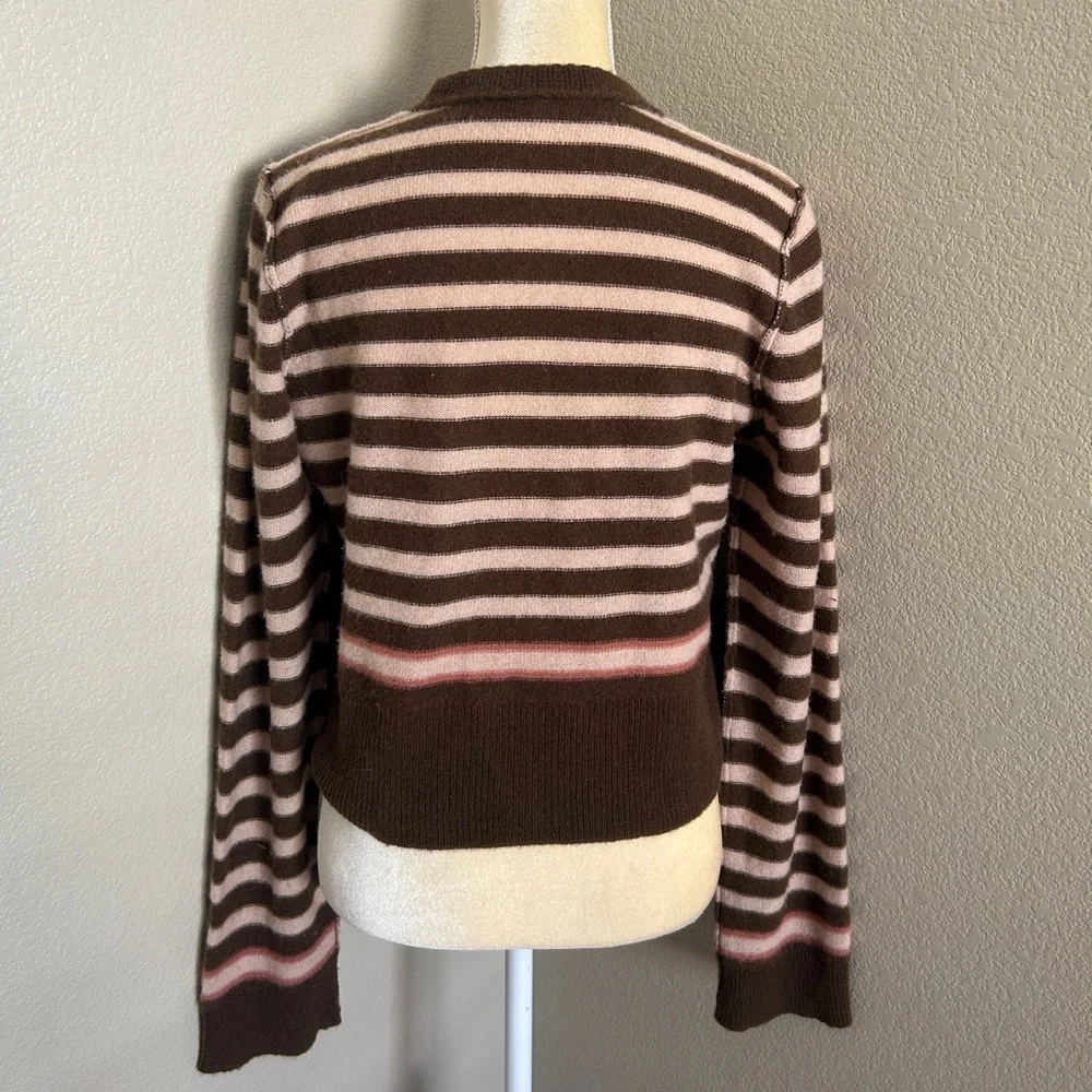 Free people 100 % cashmere Brown & Pink Striped Button Cardigan size L - Picture 2 of 8